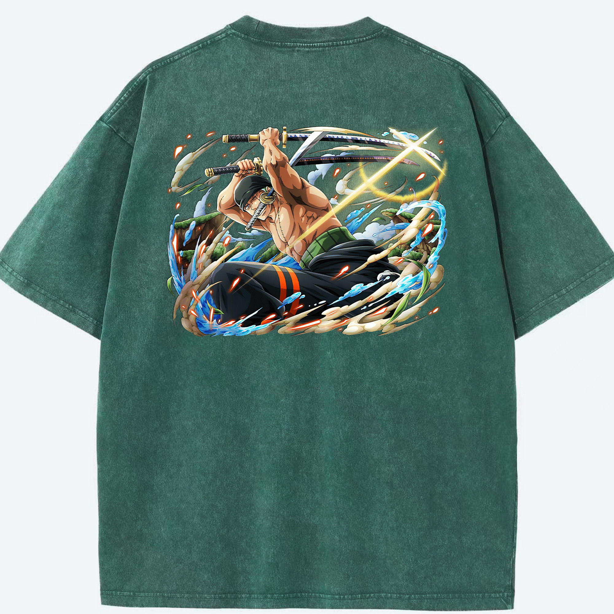 ワンピース ロロノア・ゾロ ONE PIECE Roronoa Zoro 綿100% ヴィンテージ風 半袖Tシャツ（背面プリント）